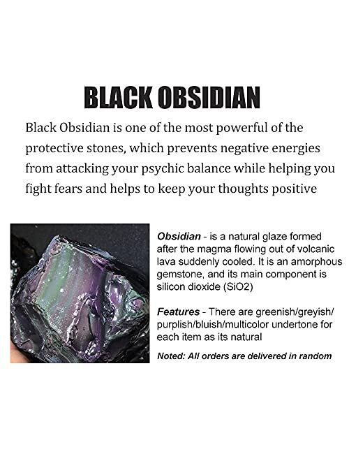 Haskare Natural Energy Stone Pendant Engraved Black Obsidian Healing Necklace Adjustable