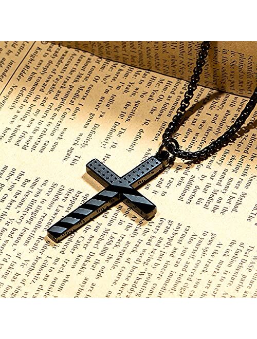 Wolentty Stainless Steel American Flag Cross Necklace Engraved Religious Philippians 4:13 Pendant Jewelry for Men - Black