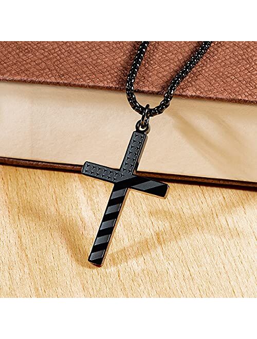 Wolentty Stainless Steel American Flag Cross Necklace Engraved Religious Philippians 4:13 Pendant Jewelry for Men - Black