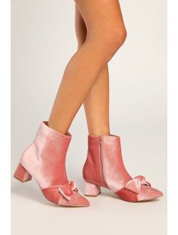 Femmie Dusty Rose Velvet Pointed-Toe Bow Booties