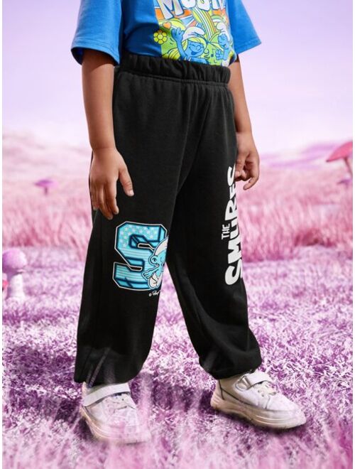 SHEIN X The Smurfs Toddler Boys Cartoon and Letter Graphic Sweatpants