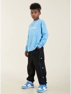 Boys Contrast Piping Button Side Sweatpants