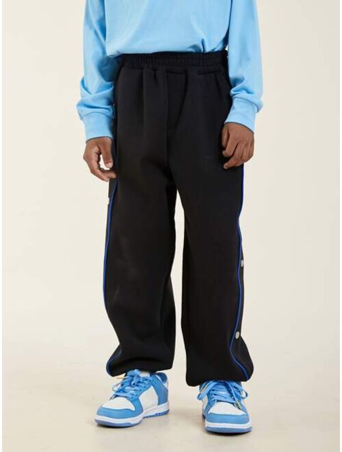 Shein Boys Contrast Piping Button Side Sweatpants