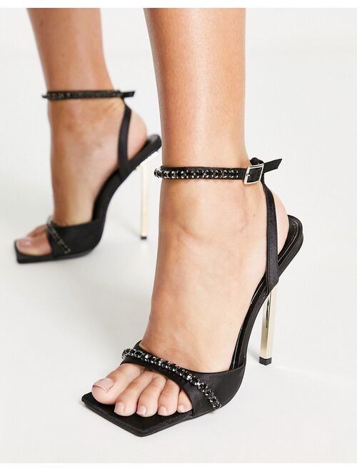 Public Desire Vices contrast heel embellished strap sandals in black