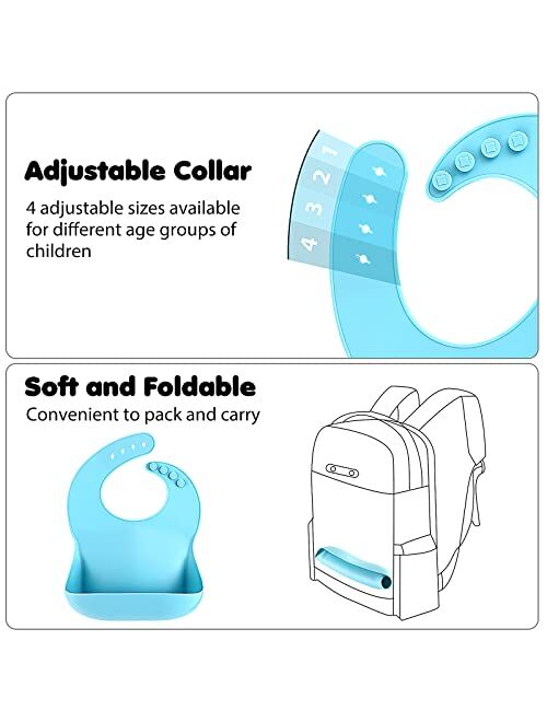 Eascrozn Silicone Bibs for Babies & Toddlers Set of 3, Silicone Baby Bibs for Boy and Girl, Adjustable Soft Waterproof Bibs