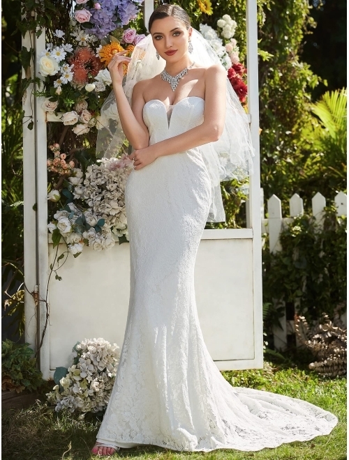 Ever-Pretty Women's Off-Shoulder Mermaid Sweep Train Sweetheart Wedding Dresses for Bride 0118B
