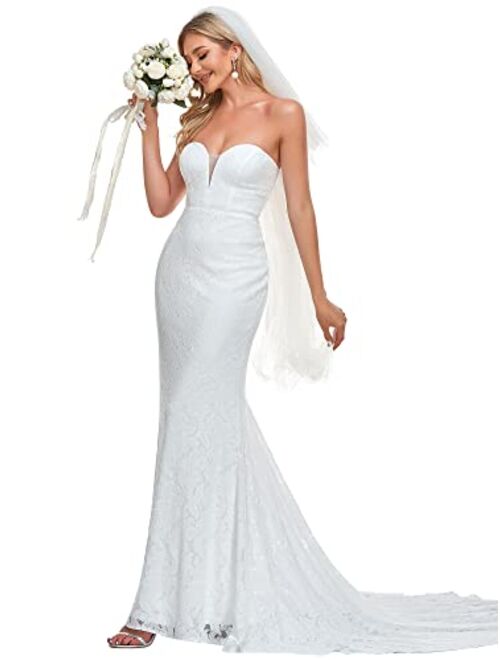 Ever-Pretty Women's Off-Shoulder Mermaid Sweep Train Sweetheart Wedding Dresses for Bride 0118B