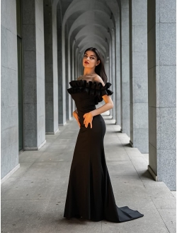 Womens Off Shoulder Ruffle Sleeve Bodycon Formal Party Dress 0274