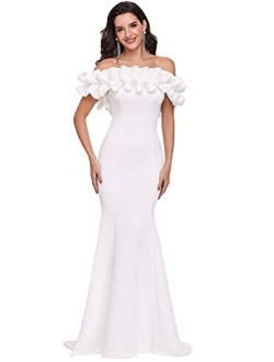Womens Off Shoulder Ruffle Sleeve Bodycon Formal Party Dress 0274