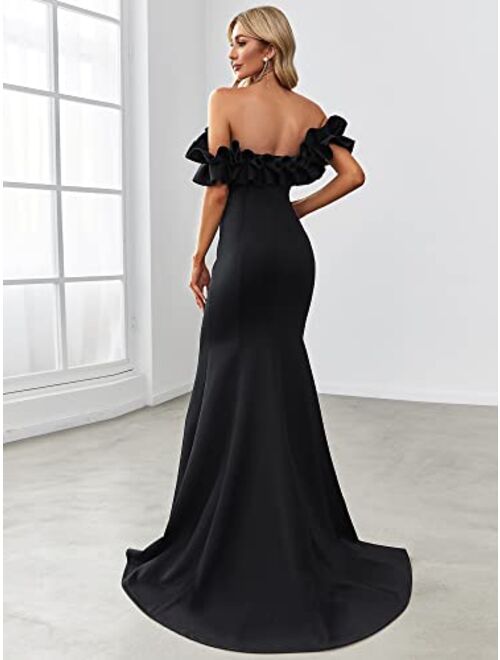 Ever-Pretty Womens Off Shoulder Ruffle Sleeve Bodycon Formal Party Dress 0274