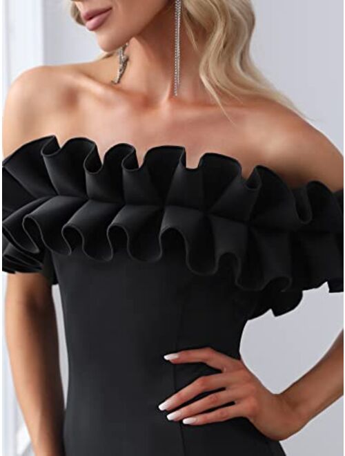 Ever-Pretty Womens Off Shoulder Ruffle Sleeve Bodycon Formal Party Dress 0274