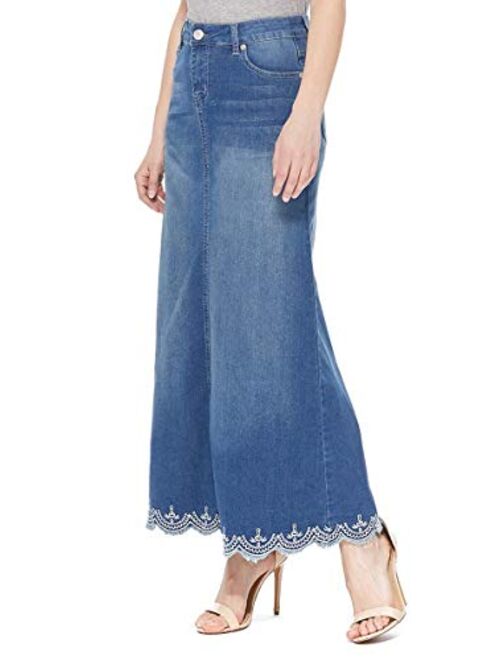 Fashion2Love Women's Juniors/Plus Size Long A-Line Stretch Denim Maxi Skirt