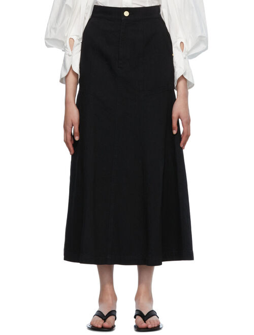 MAME KUROGOUCHI Black Paneled Denim Skirt