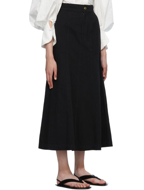 MAME KUROGOUCHI Black Paneled Denim Skirt