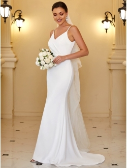 Women's Maxi Mermaid Bodice Spaghetti Strap Sweetheart Sleeveless Wedding Dress 0213A