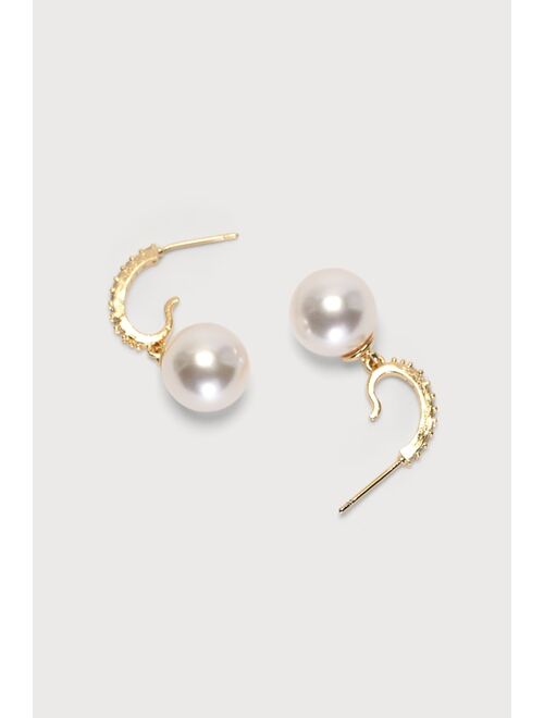 Lulus A Pearl Like Me Gold Pearl Mini Hoop Earrings