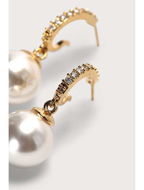 Lulus A Pearl Like Me Gold Pearl Mini Hoop Earrings