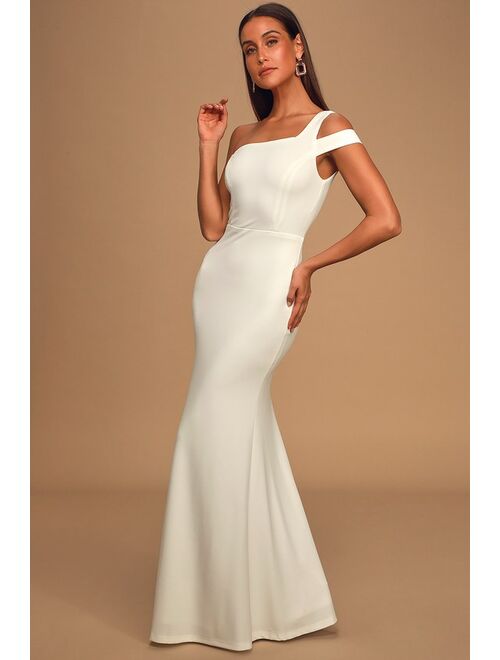 Lulus Make an Entrance White One-Shoulder Mermaid Maxi Dress