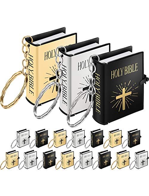 Hicarer 18 Pieces Mini Book Keychain Miniature Book Keyring for Church Souvenir Gifts