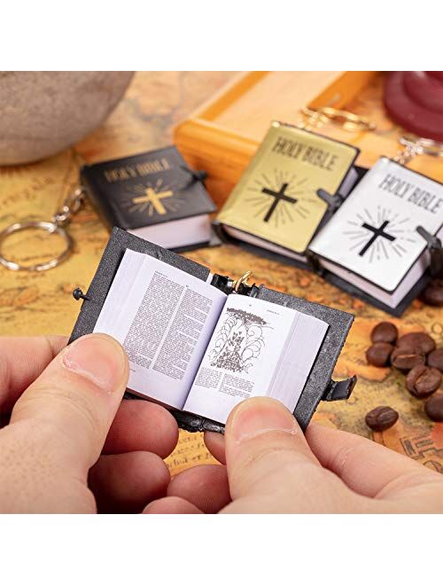 Hicarer 18 Pieces Mini Book Keychain Miniature Book Keyring for Church Souvenir Gifts