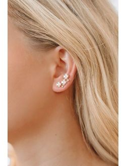 To the Flowers White Floral Rhinestone Ear Crawler