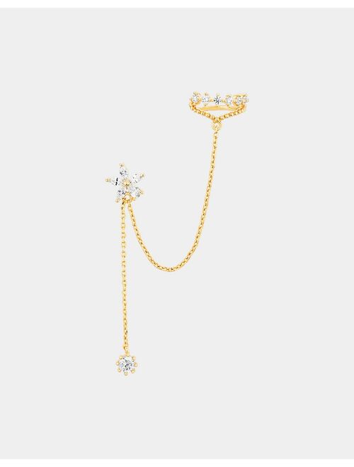 With Bling flower earring and lace cuff set for left ear in gold plate