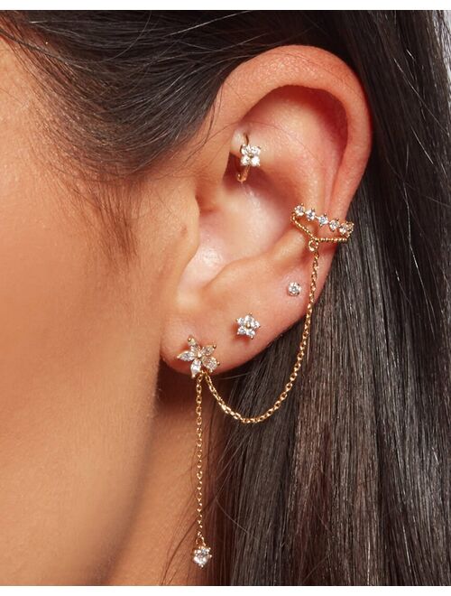 With Bling flower earring and lace cuff set for left ear in gold plate