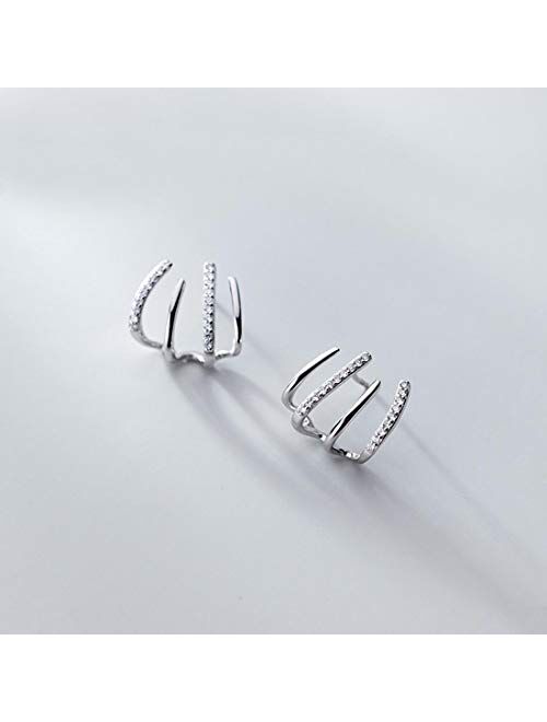 SLUYNZ 925 Sterling Silver Cool CZ Cuff Huggie Stud Earrings for Women Teen Girls Minimalist Cuff Piercing Studs Earrings Wrap