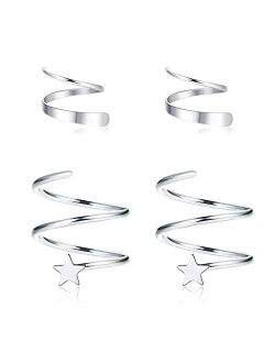 Milacolato 925 Sterling Silver Double Twist Hoop Earrings for Women Star Heart CZ Fashion Ear Climber Wrap Cuff Earrings Set