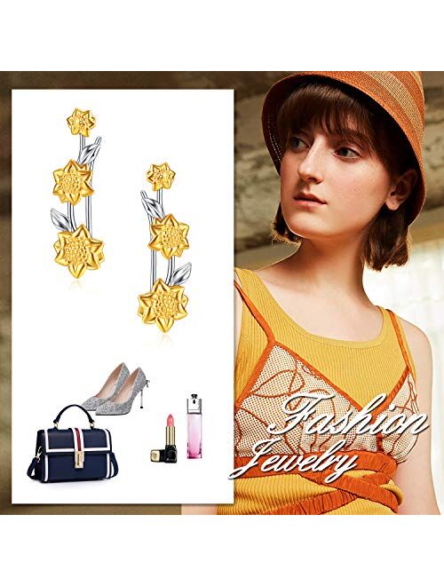 POPLYKE Sunflower Daisy Dog Paw Star Butterfly 925 Sterling Silver Ear Climber Crawler Cuff Wraps Earrings Jewelry Gifts for Women Hypoallergenic