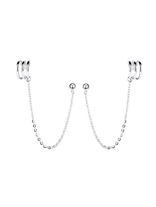 SLUYNZ 925 Sterling Silver Cuff Earrings Chain for Women Teen Girls Crawler Earrings Studs
