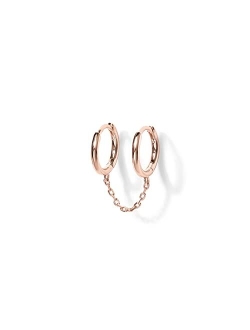 14K Gold Chain Earrings for Women | Double Piercing Dangle Chain Huggie Hoop Earrings | Cubic Zirconia Pearl Stud Earrings for Women