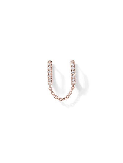 PAVOI 14K Gold Chain Earrings for Women | Double Piercing Dangle Chain Huggie Hoop Earrings | Cubic Zirconia Pearl Stud Earrings for Women