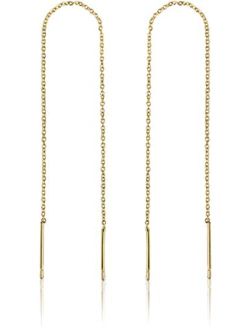 Benevolence La 14k Gold Chain Earrings for Women, Gold Threader Earrings for Women | Double Piercing Earrings, Thread Earrings | Gold Drop Earrings, Dangle Earrings, Long