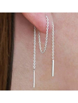 Msecvoi A Pair 925 Sterling Silver Tassel Threader Drop Earrings Long Chain Ear Line