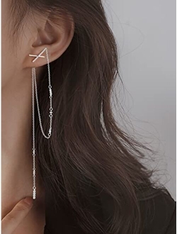 SLUYNZ 925 Sterling Silver CZ Long Dangle Earrings Chain for Women Teen Girls X Long Earrings Tassel 5.9inch