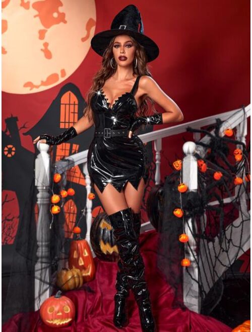 Shein 5pack Patent Chevron Trim Belted Halloween Costume Set