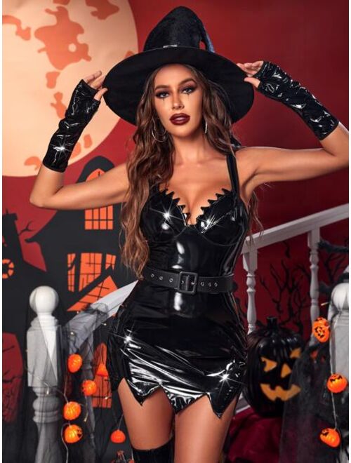 Shein 5pack Patent Chevron Trim Belted Halloween Costume Set