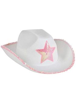Rhode Island Novelty White Felt Cowgirl Hat with Pink Star, One per Order