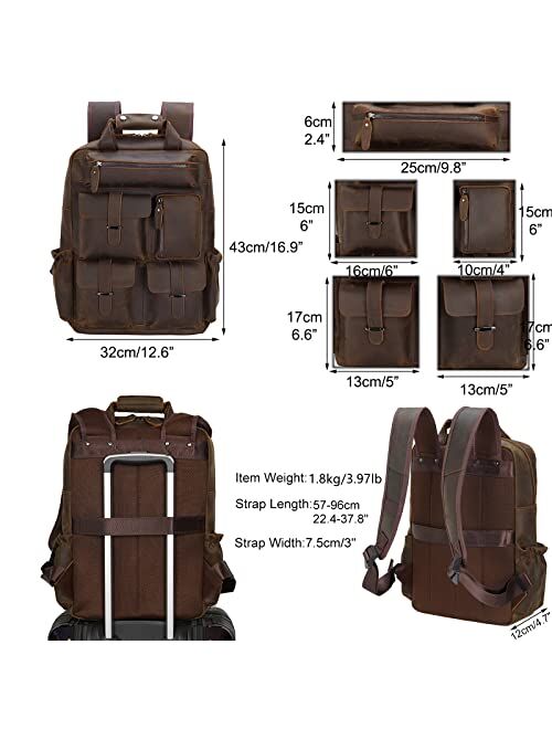 Buy Masa Kawa Genuine Leather Backpack for Men Vintage 15.6 Inch Laptop ...