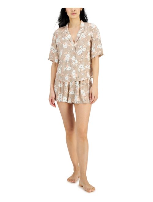 ALFANI Women's Notch-Collar & Pajama Shorts Set, Created For Macy's