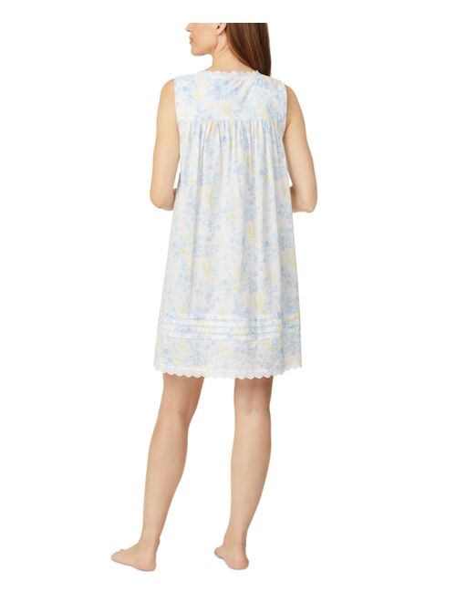 EILEEN WEST Eyelet-Trim Cotton Swiss Dot Floral Print Nightgown