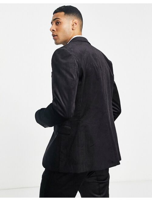 Topman cord slim suit jacket in black