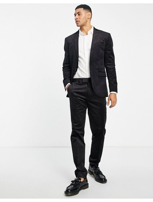 Topman cord slim suit jacket in black