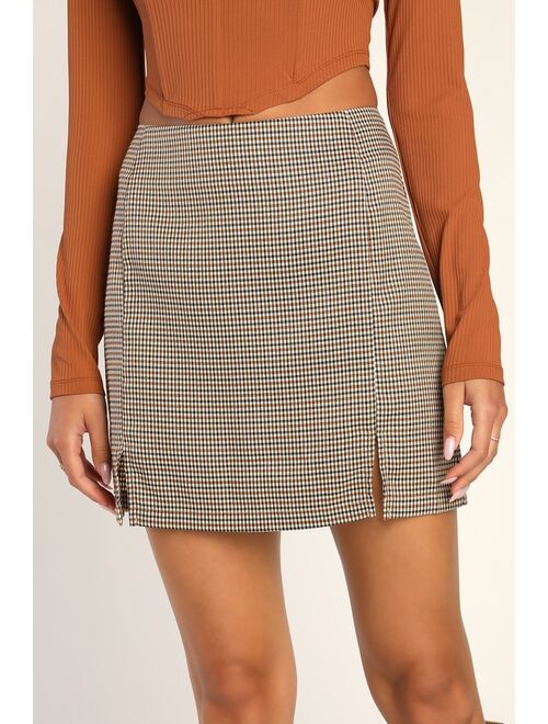 Lulus Plaid-ly in Love Brown Multi Plaid High-Waisted Mini Skirt