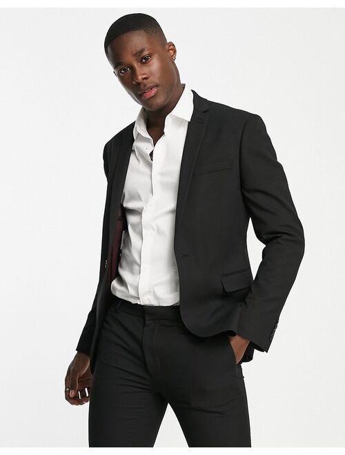 Topman super skinny textured suit jacket in black