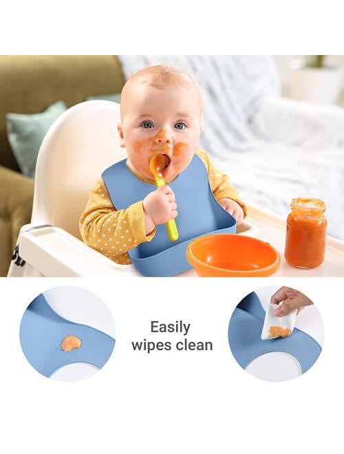 Momcozy Baby Silicone Bibs Easily Clean Set of 3, Soft Adjustable Toddler Silicone Bibs for Babies Girl and Boy, Waterproof, Orange Yellow and Grey