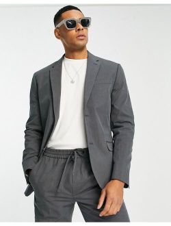 skinny two button washed cotton suit jacket in charcoal