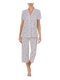 Short Sleeve Notch-Collar Cropped Pajama Set