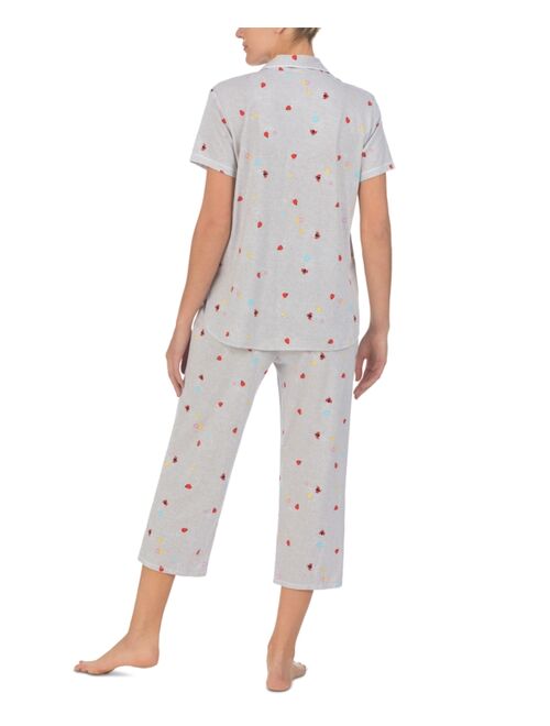CUDDL DUDS Short Sleeve Notch-Collar Cropped Pajama Set